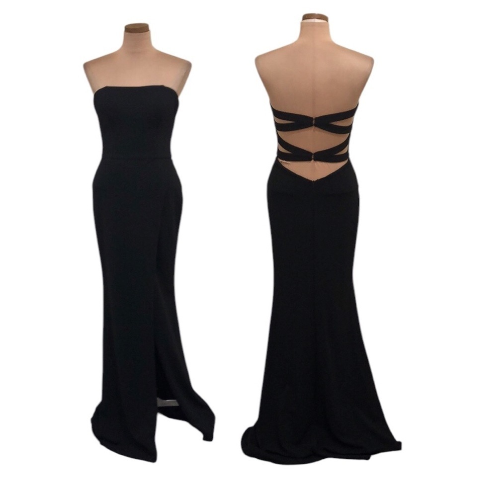 NWT La Femme Maxi Dress Size 6 Black Cut Out Caged Open Back